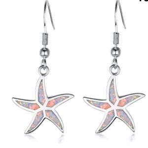 NEW Women's white simulated Opal Starfish silver earrings